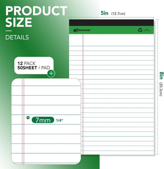 KAISA White Legal Pads Writing Pads Recycled Paper 5"X8" Narrow Ruled Lined Pape