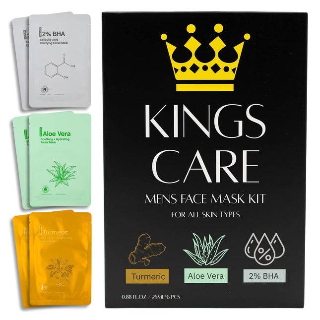Mens Face Mask Skin Care Kit (6 Pack) - Turmeric Anti-Acne, Aloe Vera Soothing &