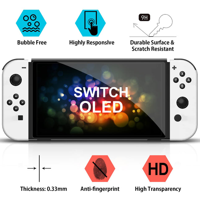 [4 Pack] Daydayup Tempered Glass Screen Protector Compatible with Nintendo Switch OLED Model 2021 - with [Alignment Fram