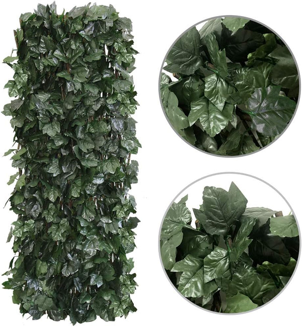 Expandable Fence Privacy Screen for Balcony Patio Outdoor,Decorative Faux Ivy Fencing Panel,Artificial Hedges (Single Sided Leaves)…… 1 Dark Green