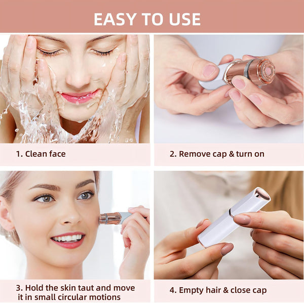 Facial Hair Remover for Women, Rechargeable, 2 Replacement Heads | LED face shaver for upper lip, chin, cheeks, and peach fuzz; compact USB