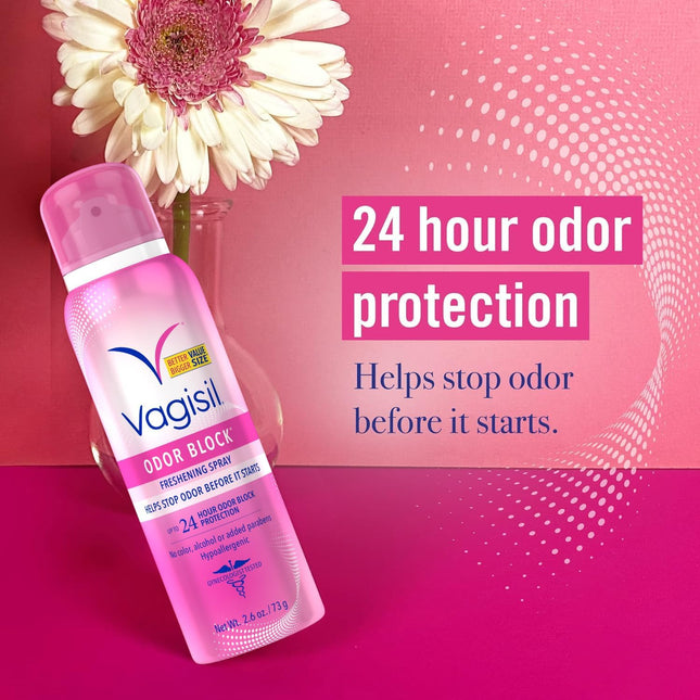 Vagisil Odor Block Dry Wash Spray for Feminine Hygiene, Gynecologist Tested, Hyp