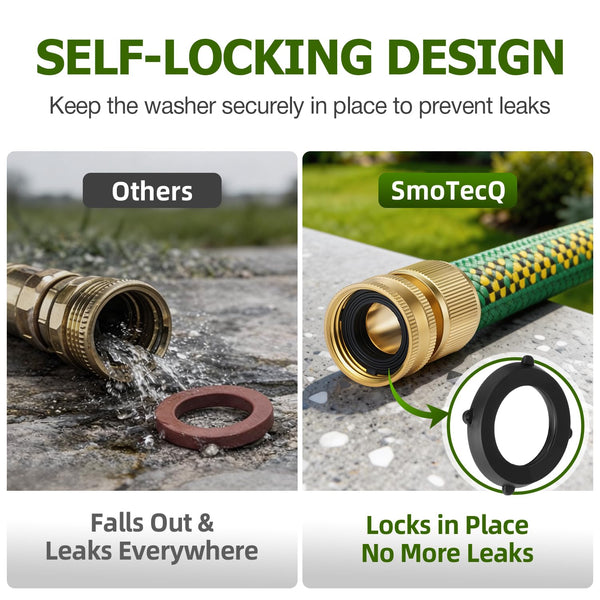 SmoTecQ 30 Pack Garden Hose Washers with Self-Locking Tabs - Heavy Duty Rubber Seals for 3/4" Hose Fittings, Stay-in-Place Design Prevents Falling