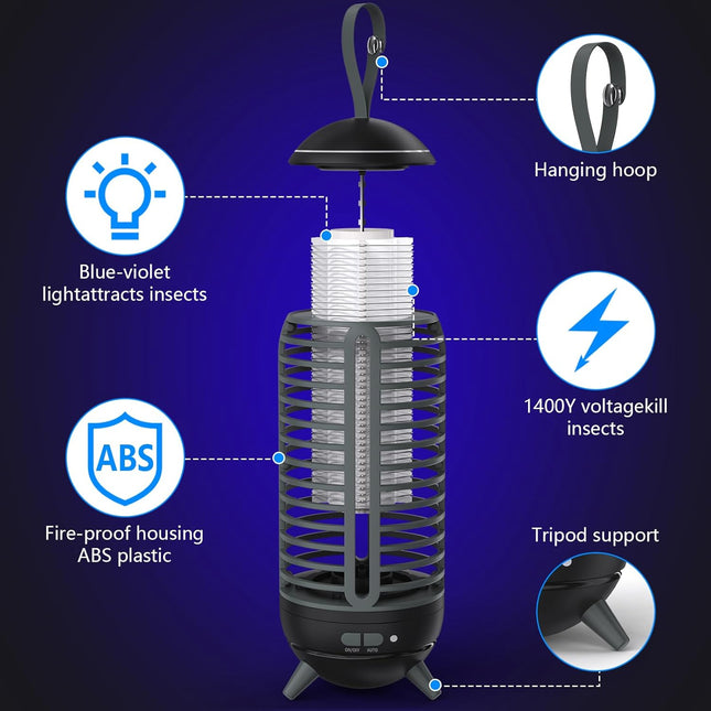 Bug Zapper Outdoor Rechargeable 2 in 1 Wireless Mosquito Killer Lamp 2500Mah Bug Zapper Electric Trap Ideal Fly Zapper I