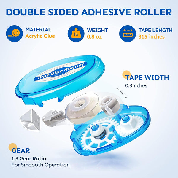 TMOL 6 Pack Scrapbook Tape, 26 Ft x 0.31 in Double Sided Tape Roller, Permanent Adhesive Tape Dispenser Runner, Photo-Safe Glue Tape Roller for