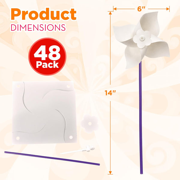 4E's Novelty 24 Pack DIY Pinwheels Craft for Kids, Bulk Summer Pinwheel Craft Kit, Color Your Own Paper Windmill Patriotic Pinwheels for Kids Bulk