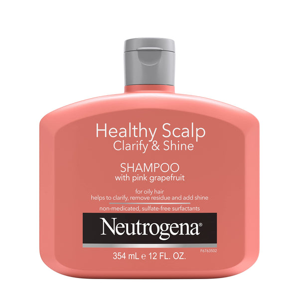 Neutrogena Exfoliating Healthy Scalp Clarify & Shine Shampoo for Oily Hair and Scalp, Anti-Residue Shampoo with Pink Grapefruit, Ph-Balanced,