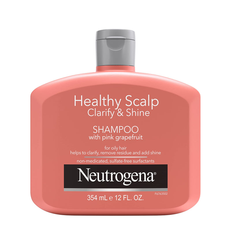 Neutrogena Exfoliating Healthy Scalp Clarify & Shine Shampoo for Oily Hair and Scalp, Anti-Residue Shampoo with Pink Grapefruit, Ph-Balanced,
