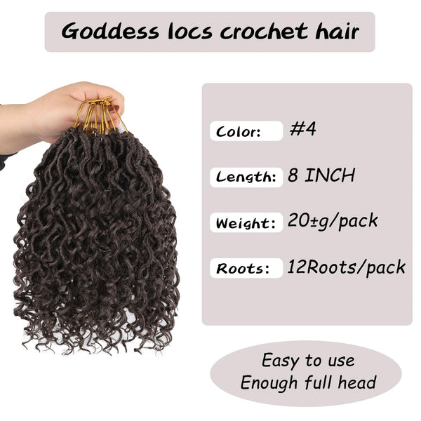 Vemet Goddess Locs Crochet Hair,8 Inch 9 Packs Faux Locs Synthetic Crochet Hair, Boho Style Pre looped crochet with Curly Ends 8 Inch(Pack of 9) #4