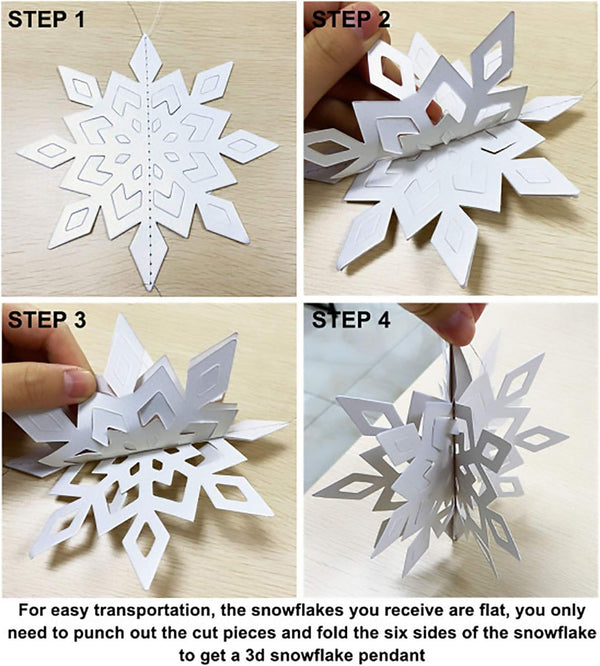 OuMuaMua Winter Christmas Hanging Snowflake Ornaments, 12PCS Snowflakes Garland & 12PCS 3D Glittery Large White Snowflake for Xmas Winter