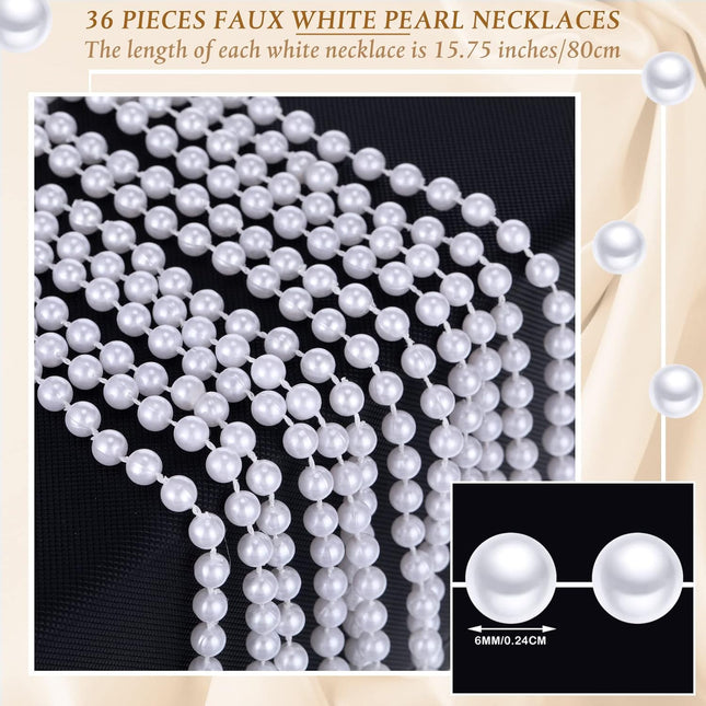 Sureio 36 Pack Long Pearl Necklace Fake Pearl Necklace Bulk Costume Jewelry for 