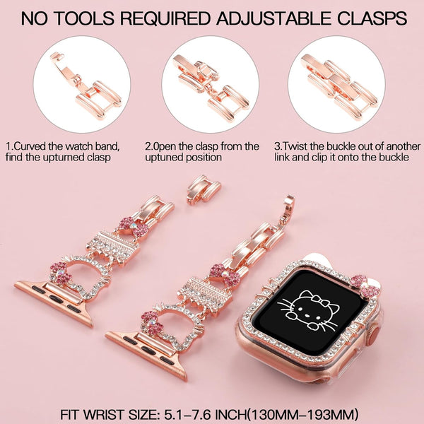 Bling Bracelet Band with Protector Case Compatible with Apple Watch Bands for Women iWatch Series 11 10 46mm 42mm,Series 9 8 7 41mm 45mm,Series 6