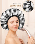 Auban Shower Cap, Shower Cap for Women Terry Cloth Lined EVA Exterior Reusable Double Layer Waterproof, Large Bath Hair Cap, Hotel Travel