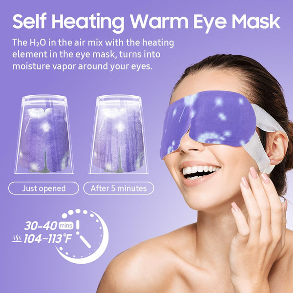 BeHoomi 20 Packs Steam Eye Mask, Heated Eye Mask Warm Compress for Eyes, Disposable Self Heating Steam Mask for Home, Sleep, Spa, Travel