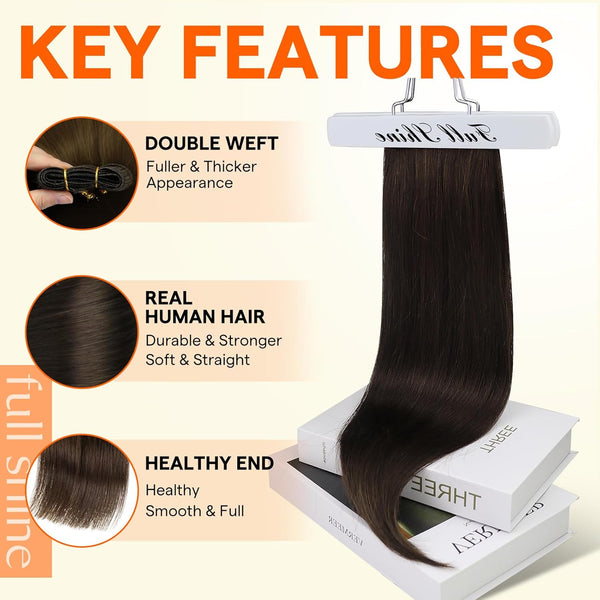 Full Shine Weft Hair Extensions Human Hair Color Dark Brown Hair Extensions Remy Straight Hair Weft Extensions Sew in Human Hair for Women