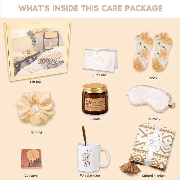 Get Well Care Package for Women After Surgery - 10 Pcs Sending Hugs Box With Blanket, Eye Mask - Sympathy and Thinking of You Gift - Unique