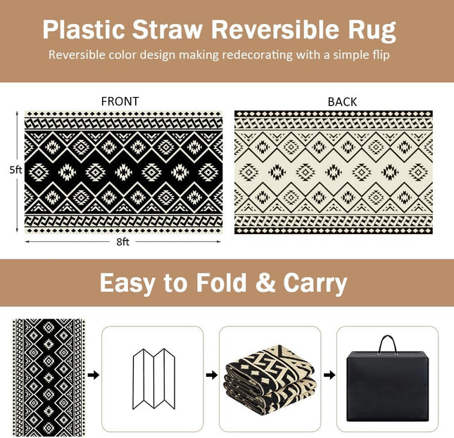 LILIOFFIC Outdoor Rugs - Reversible Mats, 5'X8' Plastic Straw Rug for Patio Wate