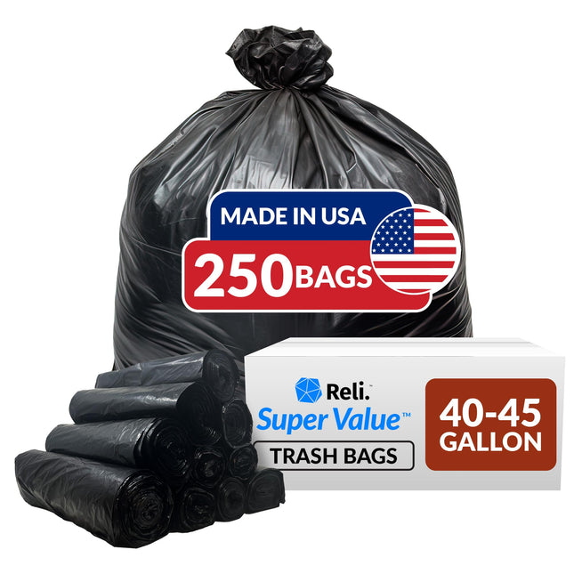 Reli. 40 to 45 Gallon Trash Bags Heavy Duty | 250 Trash Bags | Super Sizeable, B