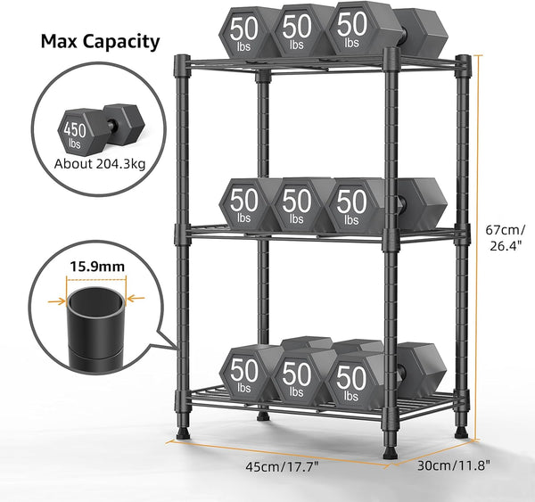 M MZG 450 lbs Steel Storage Shelving 3-Tier Utility Shelving Unit Steel Organizer Wire Rack for Home,Kitchen,Office (11.8" D x 17.7" W x 26.3" H)