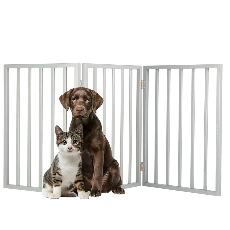 Pet Gate - 3-Panel Indoor Foldable Dog Fence for Stairs, Hallways, or Doorways - 54x24-Inch Retractable Wood Freestanding Dog Gates by PETMAKER