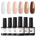 Modelones Gel Nail Polish Set- 6 Colors White Nude Brown Gel Polish Skin Tone Neutral Beige Tan Taupe Nail Polish Kit Popular All Seasons Soak off