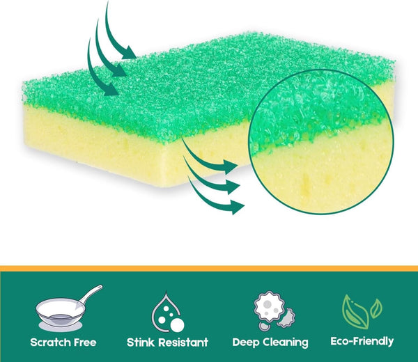 Scrub Sponge, Dual-Sided Temperature-Responsive Scrubber - Non-Scratch - Multipurpose Dish Sponges for Kitchens, Bathrooms, and Outdoor Use - 4 Pack
