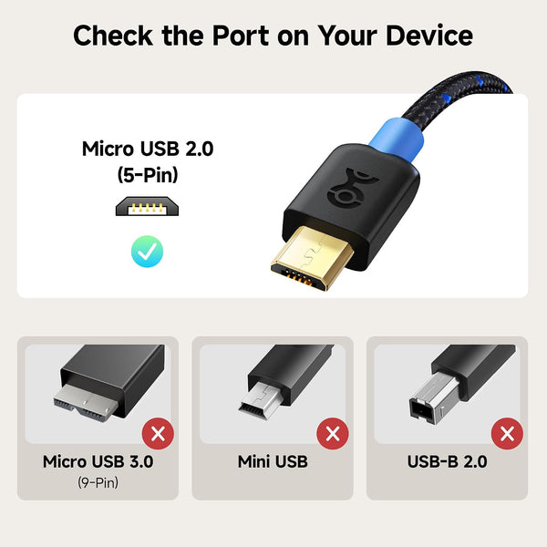 Cable Matters Braided USB C to Micro USB Cable, 3.3ft, Black | 3A/15W Charging, 480Mbps Data, Micro-B USB 2.0, for Controllers, Cameras, GPS and