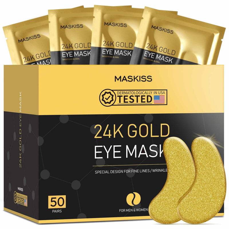 Maskiss 24k Gold Under Eye Patches (50 Pairs), eye mask, Collagen Skin Care Products, Eye Patches for Puffy Eyes, eye masks for dark circles and