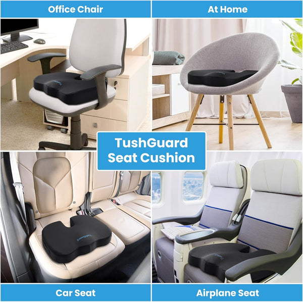 TushGuard Seat Cushion for Office Chair, Memory Foam Chair Cushion, Black Black Large