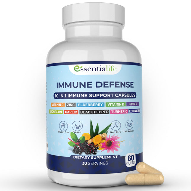 Immune Support Supplement 10 in 1 Elderberry, Echinacea, Vitamin D, Vitamin C 10