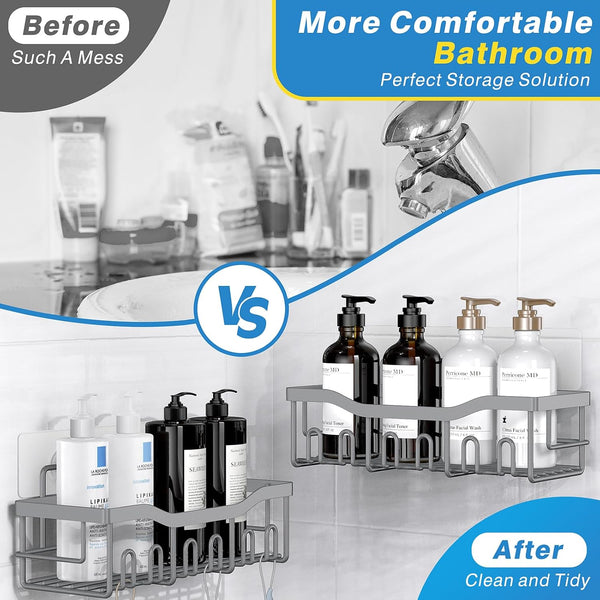 EUDELE Shower Caddy 2 Pack, Adhesive Shower Organizer for Home Decor & Kitchen Storage, No Drilling, Rustproof Stainless Steel Bathroom Shelf