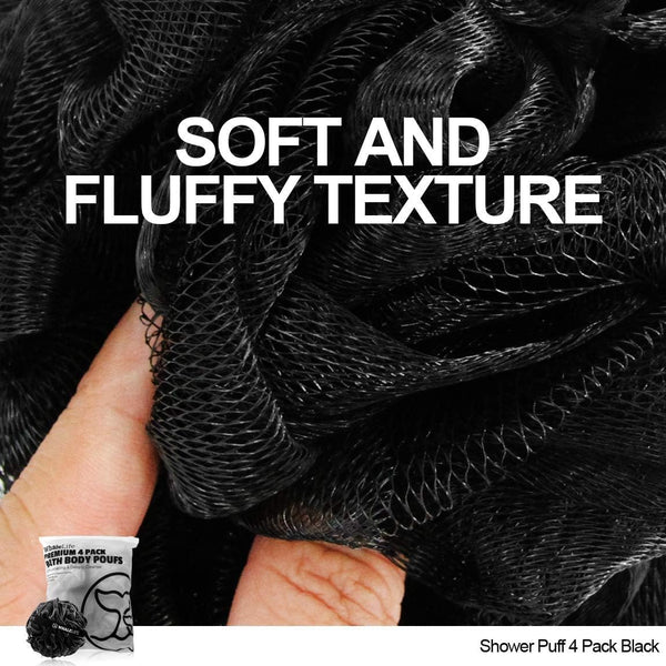 WhaleLife Bath Loofah Sponge for Shower - Body Scrubber 4-Pack Black Modern; Minimalist; Matte; Solid Black