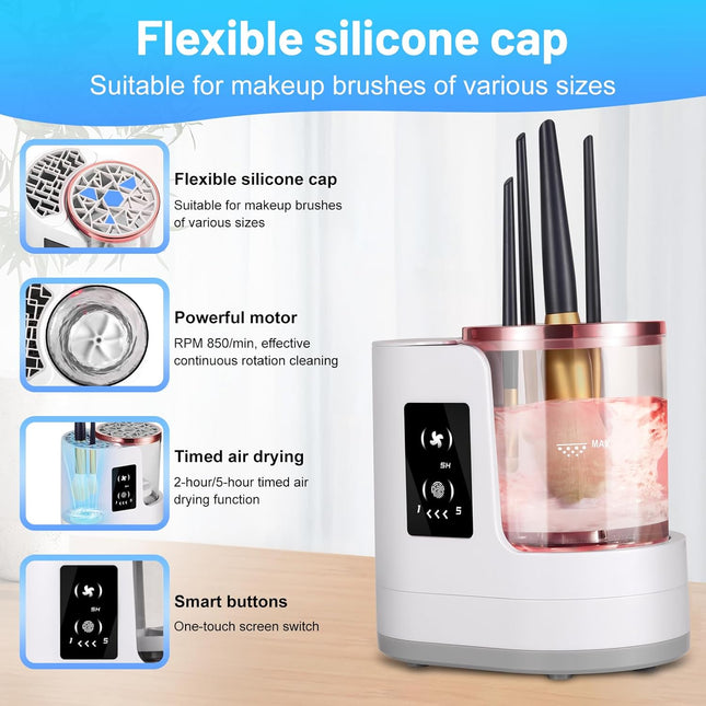 3 in 1 Electric Makeup Brush Cleaner Machine - 2/5 Hour Drying, One-Touch Touchscreen Makeup Brush Cleaner Machine, Univ