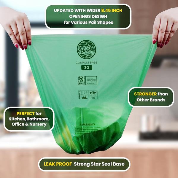 Compost Bags 3 Gallon,100 Count,Compost Food Scrap Waste Bags Fits Countertop Bin,Small Kitchen Food Scrap Waste Bags,Compost Bin Bags,Certified