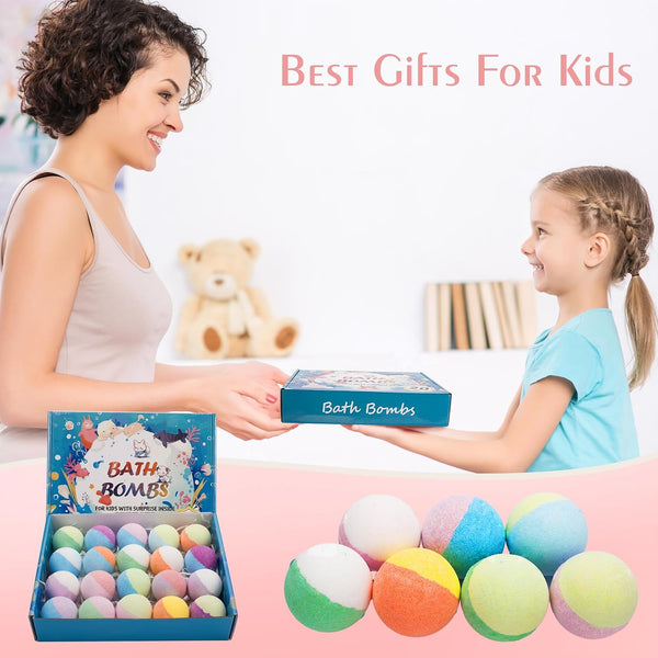 20 Pack Bath Bombs for Kids with Surprise Inside Bubble Bath Toys Organic Natural Bath Bombs Set Easter Basket Stuffers Birthday Christmas Gift