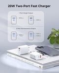 3-Pack USB C Wall Charger, 20W Durable Dual Port QC+PD 3.0 Power Adapter, ETL Certified Type C Fast Charging Block for iPhone 14/15/16/17 Pro/Pro