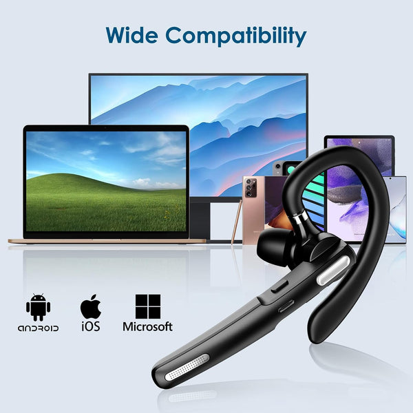 Bluetooth Headset, Wireless Bluetooth Earpiece V5.0 Hands-Free Earphones with Built-in Mic for Driving/Business/Office, Compatible with iPhone and
