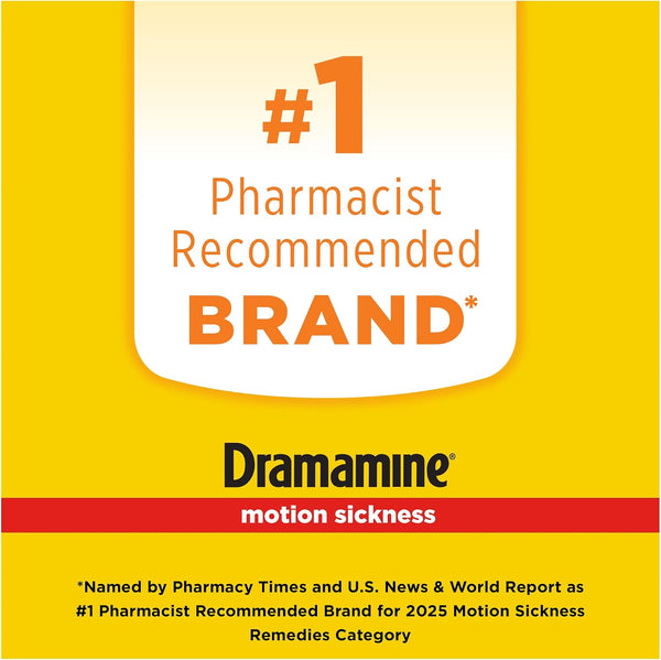 Dramamine Motion Sickness Less Drowsy, Travel Vial, Multicolor, 8 Count 8 Count (Pack of 1)