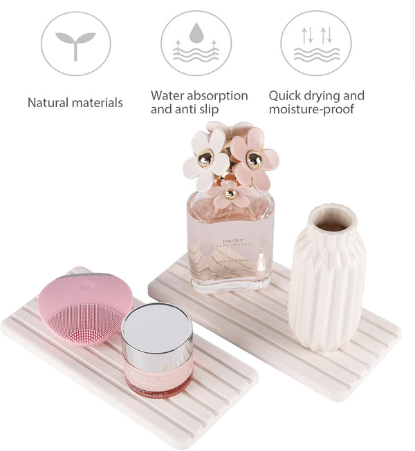 NiuYichee 2 PCS Water Absorbent diatomite Coasters, 8.3" x 4" Water Absorbing Stone Tray for Sink, Stone Drying mat for Kitchen Counter, Stone