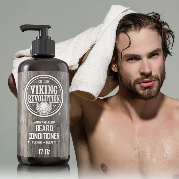 Viking Revolution Beard Conditioner W/Argan & Jojoba Oils - Softens & Strengthens - Natural Peppermint and Eucalyptus Scent- Beard Conditioner