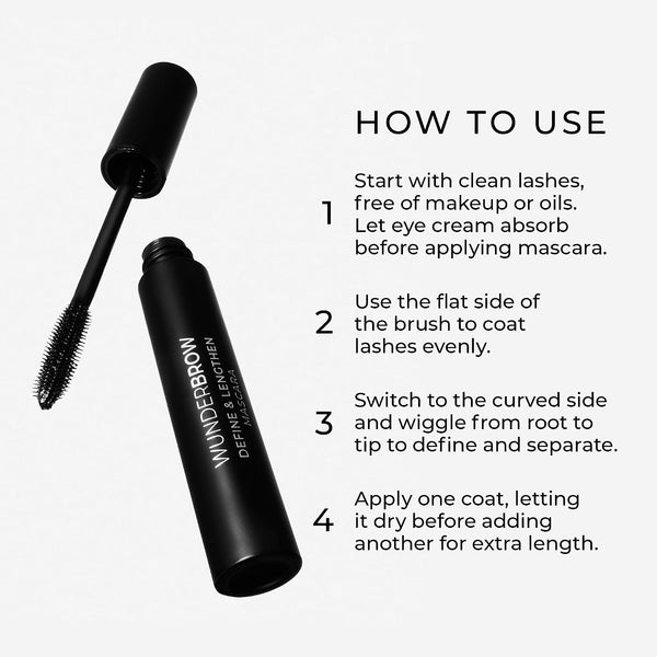 Wunderbrow Define & Lengthen Mascara, Long-Lasting, Water-Resistant and Smudgeproof, Vegan and Cruelty Free