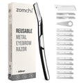 ZOMCHI Eyebrow Razor and Face Razor for Women and Men, Reusable Metal Handle with 11 Refill Blades, Dermaplane Razor with Protective Silicone Cap,