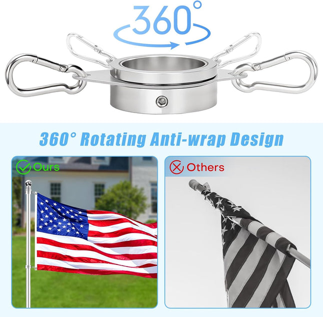 2" Large Flag Pole Rings, 2 Pcs Aluminum Alloy Spinning Flag Pole Ring Clips Swivels, 360Â° Rotating anti Wrap Flagpole 