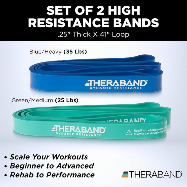 THERABAND High Resistance Bands, Set of 2 Elastic Super Bands for Improving Flex