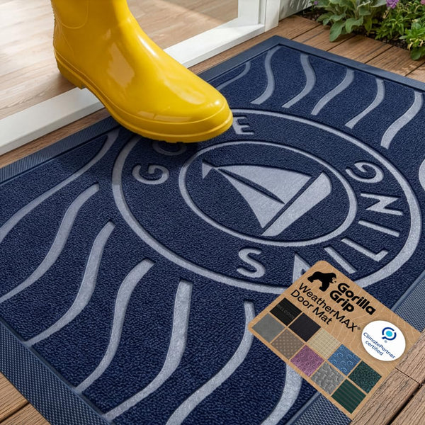 GORILLA GRIP 100% Waterproof All-Season WeatherMAX Doormat US Designed Natural Rubber, Stain and Fade Resistant, Low Profile Indoor Outdoor Door
