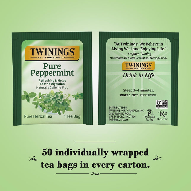 Twinings Pure Peppermint Tea - Naturally Caffeine Free, Refreshing Mint Herbal T