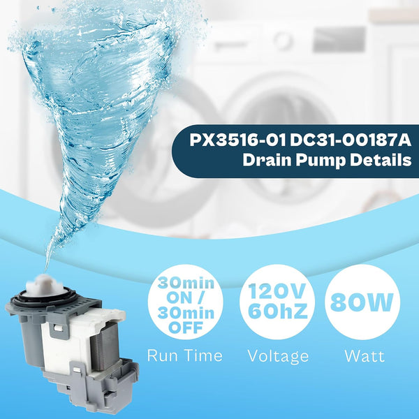 DC97-20621A Washer Drain Pump Motor fit for Samsung OEM Vrt Washer Drain Pump DC31-00178A PX3516-01 DC3100187A DC97-19289F DC97-19280F DC31-00178D