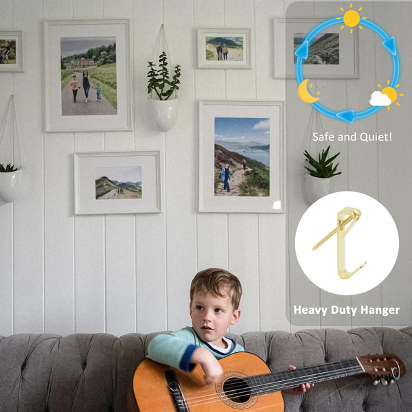 200 Pieces Picture Hangers, 3 Sizes Picture Hanging Kit Including 10lb/30lb/50lb Picture Hanging Hooks, Heavy Duty Picture Hooks with Nails for