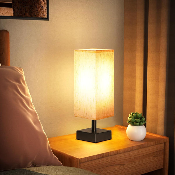 aooshine Small Table Lamp for Bedroom - Bedside Lamps for Nightstand, Minimalist Night Stand Light Lamp with Square Fabric Shade, Desk Reading