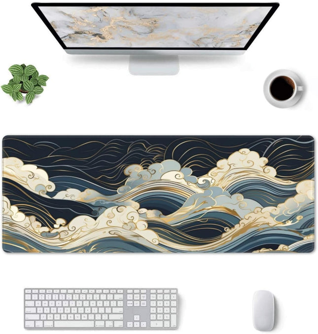 Abstract Marble Gaming Mouse Pad XL, Large Non Slip Rubber Mousepad, Stitched Edges Mouse Pads, Long Extended Mouse Pad,